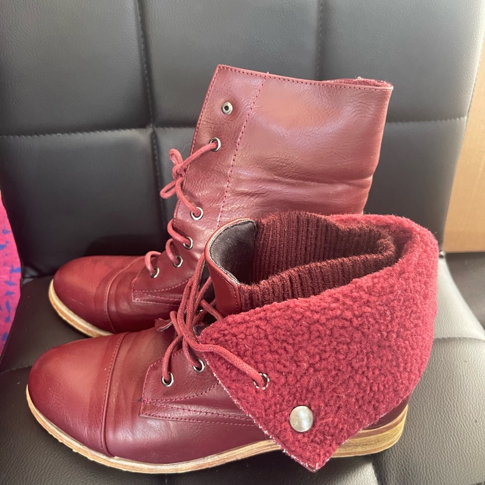 Burgundy Combat Boots